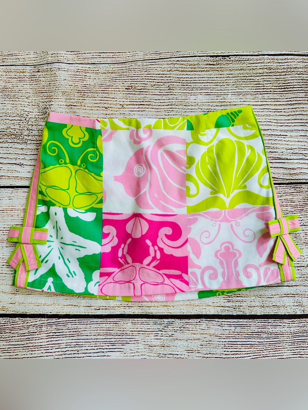 NWOT Lilly Pulitzer Pink Green Patch Fish Crab Skort Skirt Girl’s Sz 2T